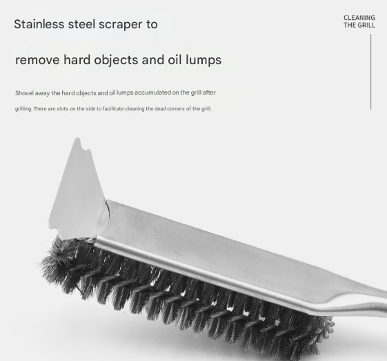 Plastics Handle Heavy Duty BBQ Grill Brush - Stainless Steel Wire Cleaner with Scraper for Effortless Grate Cleaning - Image 2