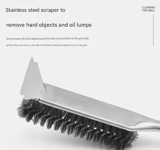 Plastics Handle Heavy Duty BBQ Grill Brush - Stainless Steel Wire Cleaner with Scraper for Effortless Grate Cleaning - Image 2