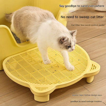 Yellow Elevated Cat Litter Trapping Mat - Dual-Layer Scatter Control Tray with Grate - Image 2