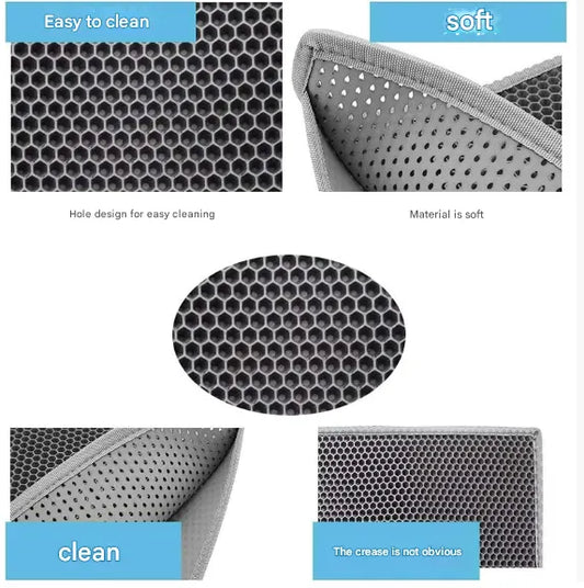 Black Large Double-Layer Cat Litter Trapping Mat - Waterproof EVA Honeycomb Design for Scatter Control (45cm x 60cm) - Image 2