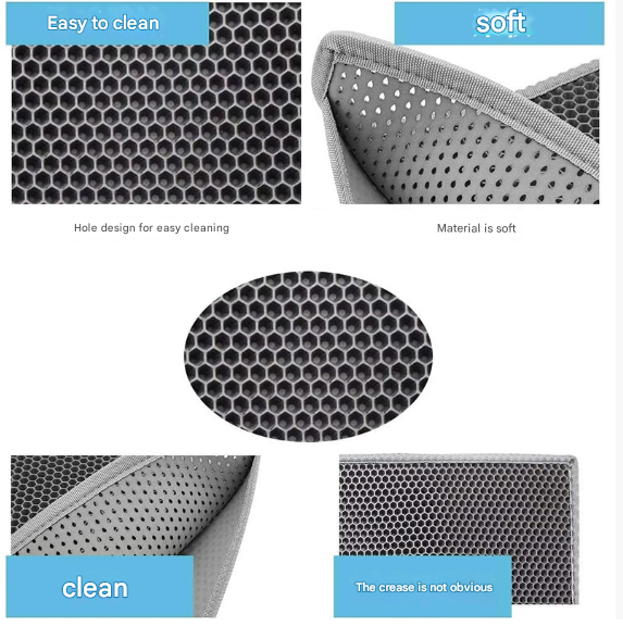 Grey Large Double-Layer Cat Litter Trapping Mat - Waterproof EVA Honeycomb Design for Scatter Control (45cm x 60cm) - Image 2