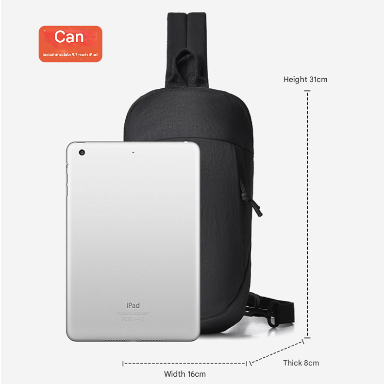 Black Minimalist Anti-Theft Sling Bag for Men & Women - Water-Resistant Crossbody Chest Pack, Fits 9.7-inch Tablet - Image 2