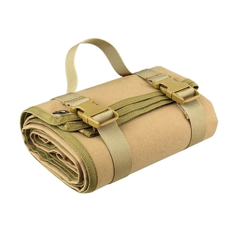 Khaki Tactical Roll-Up Shooting Mat - Lightweight Waterproof Ground Pad for Outdoor Camping & Hiking