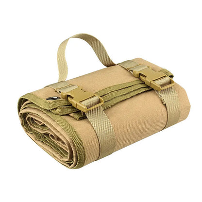 Khaki Tactical Roll-Up Shooting Mat - Lightweight Waterproof Ground Pad for Outdoor Camping & Hiking