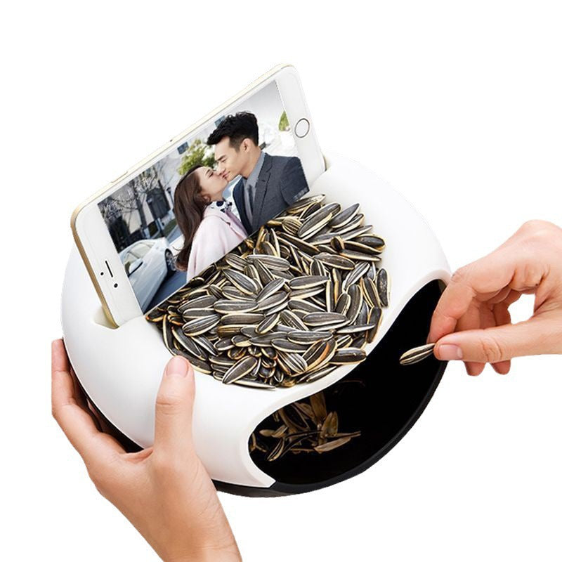 Black-white Creative Lazy Snack Bowl with Phone Holder - Dual-Layer Dish for Nuts & Seeds - Image 3