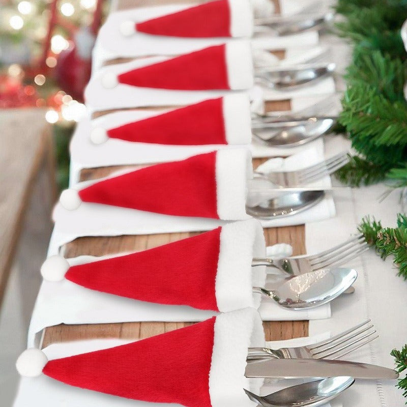 Mini Santa Hat Cutlery Holders (100-Pack) - Festive Christmas Wine Bottle Toppers & Table Decorations - Image 2