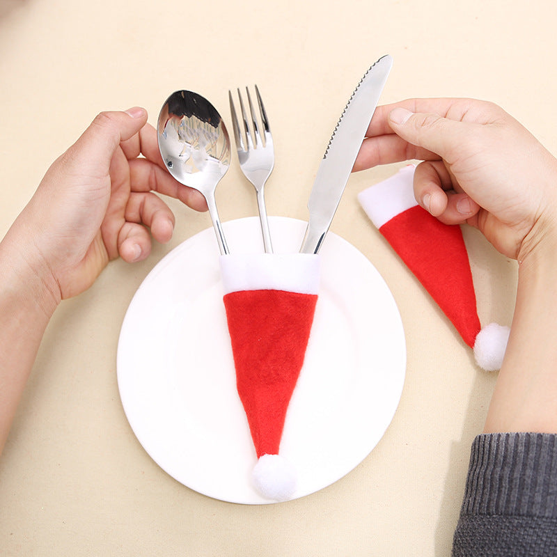 Mini Santa Hat Cutlery Holders (100-Pack) - Festive Christmas Wine Bottle Toppers & Table Decorations - Image 3