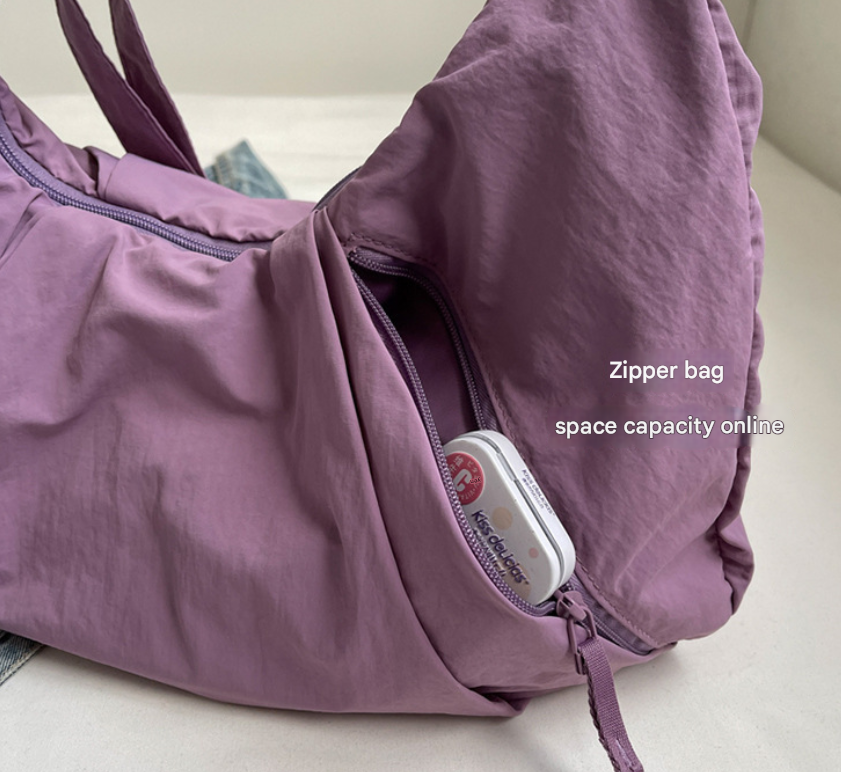 Black Lightweight Crescent Crossbody Bag - Slouchy Nylon Hobo Purse for Casual Everyday Use - Image 3