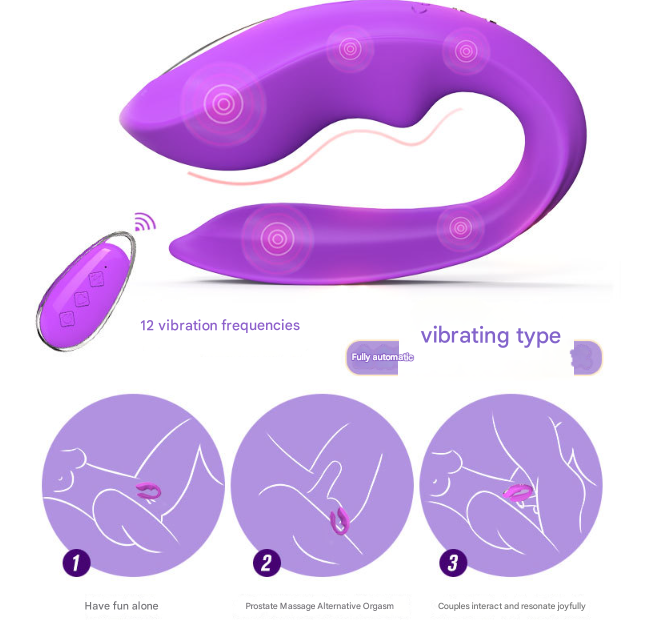 Red BlissLink U-Shaped Wearable Couple's Vibrator with Remote - 12 Modes for Shared Intimacy & Solo Fun - Image 2