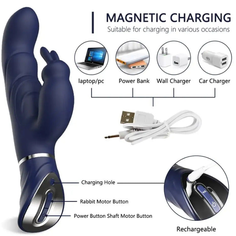 Black Dual-Action Rabbit Vibrator - Female Pleasure Toy (USB Rechargeable) - Image 3