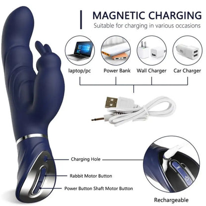 Black Dual-Action Rabbit Vibrator - Female Pleasure Toy (USB Rechargeable) - Image 3