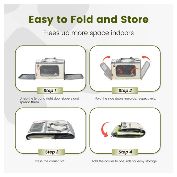 Gray Green Lightweight Foldable Pet Carrier with Straps - Image 2