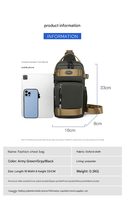 Army Green Stylish Multi-Functional Men's Chest Bag - Lightweight Crossbody Sling Pack - Image 4