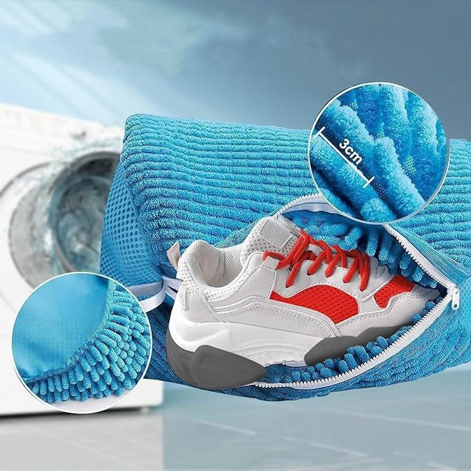 Yellow 2piece Durable Sneaker Wash Bag for Washing Machine - Anti-Deformation Shoe Protector with Chenille Fabric - Image 5