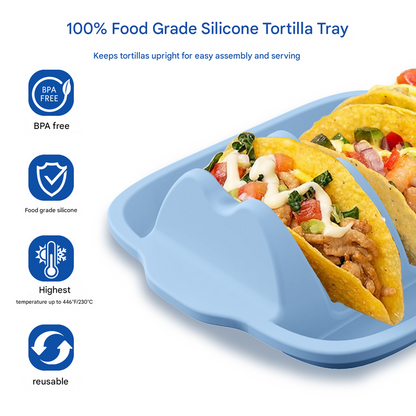 Light Blue Silicone Taco Holder Tray - Creative Non-Slip Corn Taco Serving Rack with 4 Compartments - Image 3