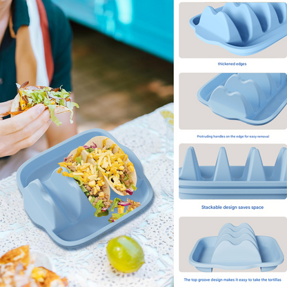 Light Blue Silicone Taco Holder Tray - Creative Non-Slip Corn Taco Serving Rack with 4 Compartments - Image 4
