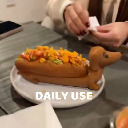 Dark Brown Creative Dachshund Hot Dog Tray - Cute Dog-Shaped Sandwich Holder with 3D Decor - Image 4