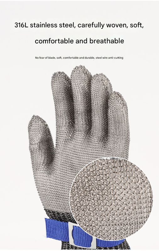 1 pair of silver A9 grade 316 stainless steel cut resistant gloves(XL) - Image 2