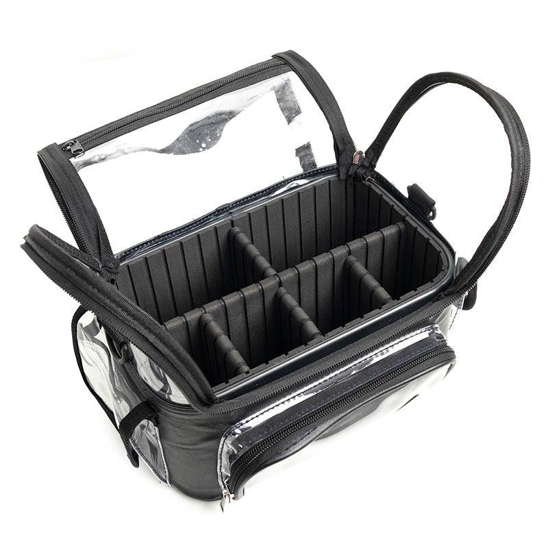 Black Professional Clear Makeup Case - Portable PVC Cosmetic Organizer with Adjustable Dividers & Shoulder Strap - Image 2