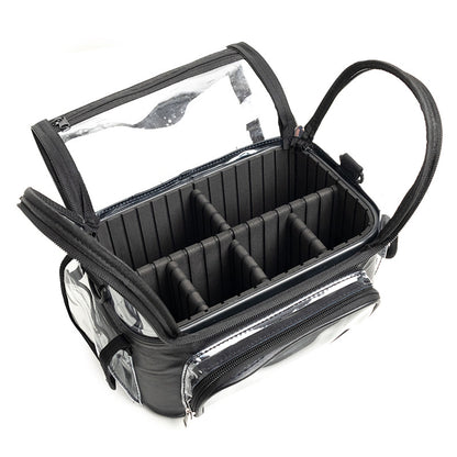 Black Professional Clear Makeup Case - Portable PVC Cosmetic Organizer with Adjustable Dividers & Shoulder Strap - Image 2