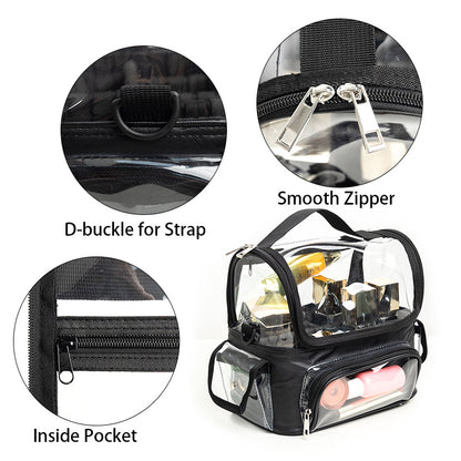 Black Professional Clear Makeup Case - Portable PVC Cosmetic Organizer with Adjustable Dividers & Shoulder Strap - Image 3