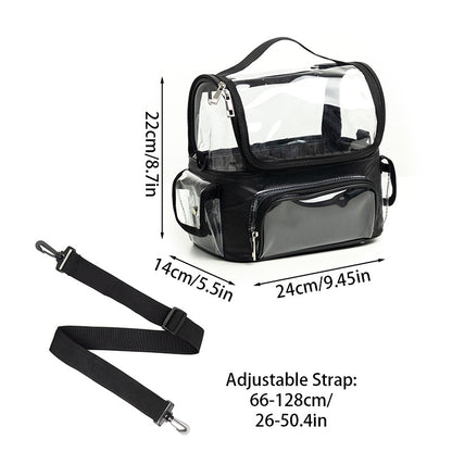 Black Professional Clear Makeup Case - Portable PVC Cosmetic Organizer with Adjustable Dividers & Shoulder Strap - Image 4