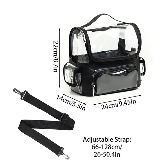 Black Professional Clear Makeup Case - Portable PVC Cosmetic Organizer with Adjustable Dividers & Shoulder Strap - Image 4
