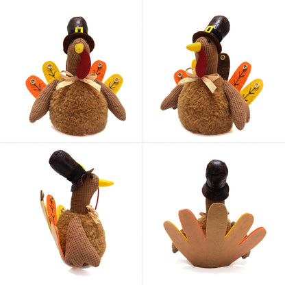 Brown Charming Thanksgiving Turkey Plush - Rustic Autumn Harvest Tabletop Decor Figurine - Image 4