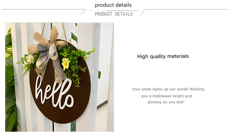Dark Blue Rustic 'Hello' Welcome Sign - Farmhouse Round Wooden Wreath for Front Door Decor - Image 2