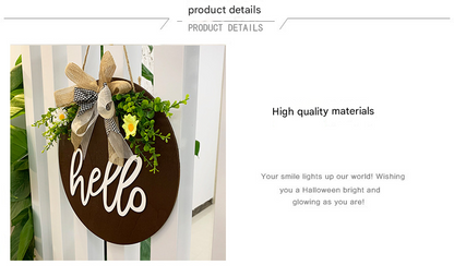 Brown Rustic 'Hello' Welcome Sign - Farmhouse Round Wooden Wreath for Front Door Decor - Image 2