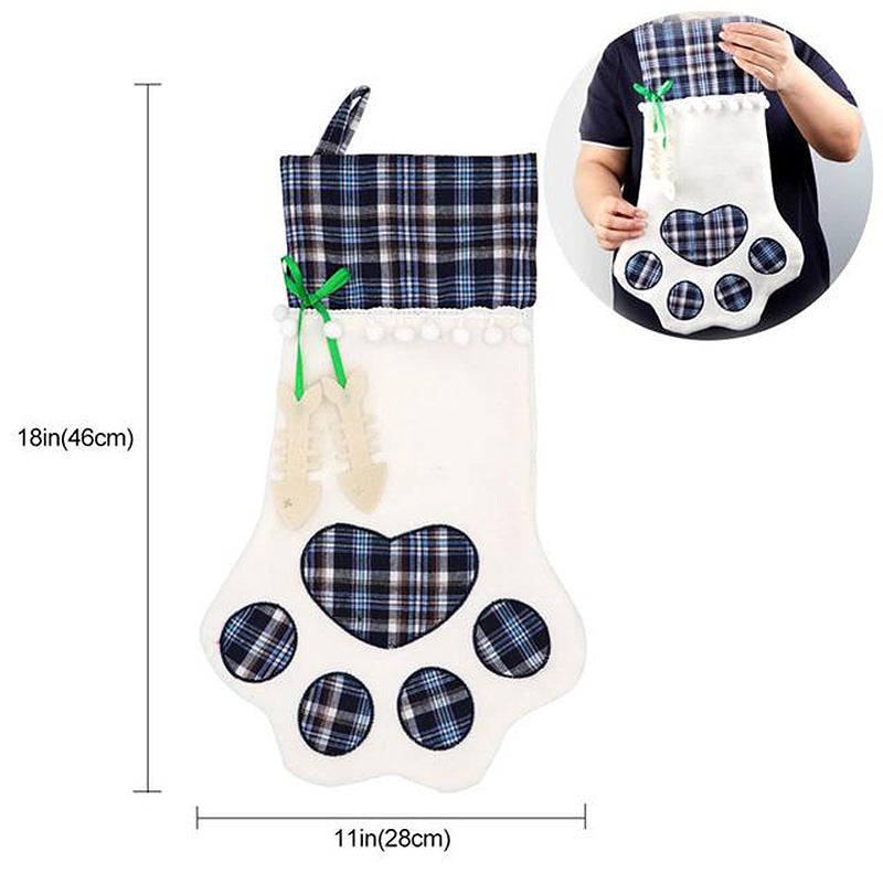 Red Large Plaid Dog Paw Christmas Stocking - Festive Fireplace Decor for Pet Lovers - Image 2