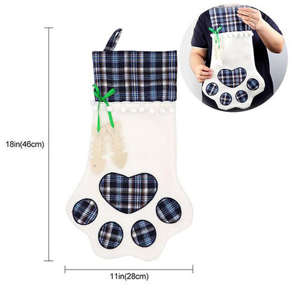 Red Large Plaid Dog Paw Christmas Stocking - Festive Fireplace Decor for Pet Lovers - Image 2
