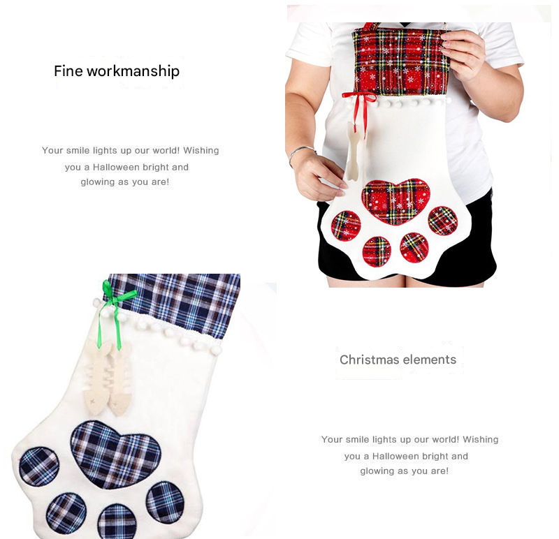 Red Large Plaid Dog Paw Christmas Stocking - Festive Fireplace Decor for Pet Lovers - Image 3