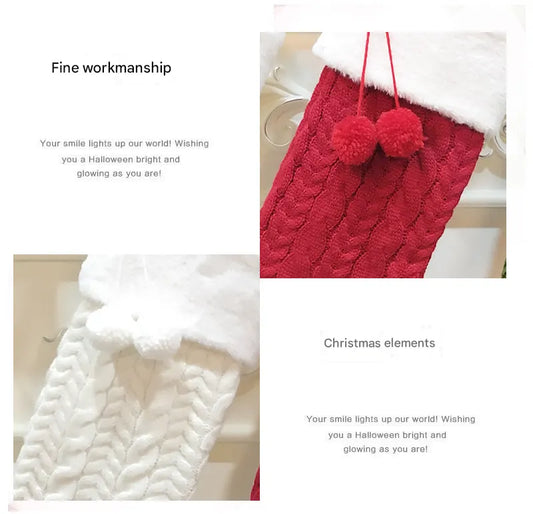 White Large Cable Knit Christmas Stocking - Classic 43cm Holiday Decor for Fireplace Hanging - Image 3
