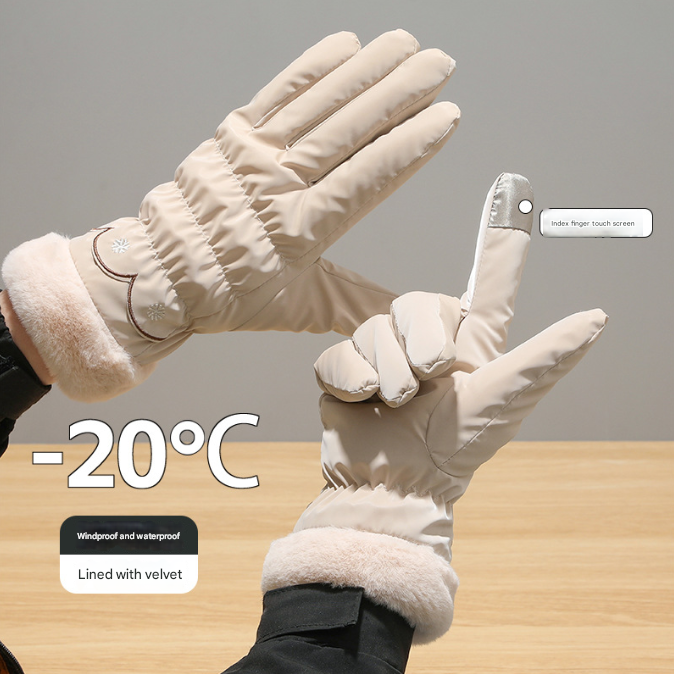 Beige Elegant Women's Thermal Winter Gloves - Waterproof & Windproof Touchscreen Gloves with Faux Fur Cuff - Image 2