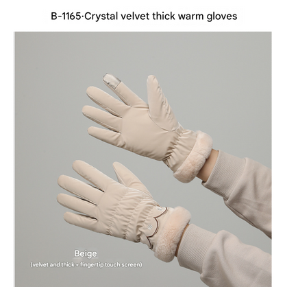 Beige Elegant Women's Thermal Winter Gloves - Waterproof & Windproof Touchscreen Gloves with Faux Fur Cuff - Image 3