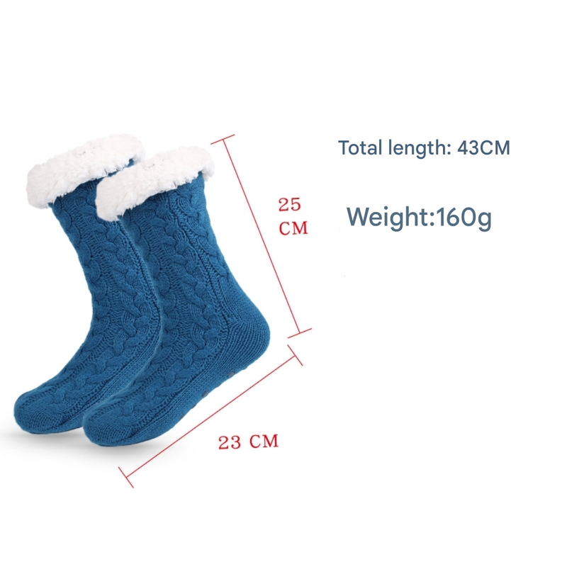 Red  Women's Fuzzy Slipper Socks - Warm Fleece Lined Thermal Cable Knit Socks with Non-Slip Grips - Image 2