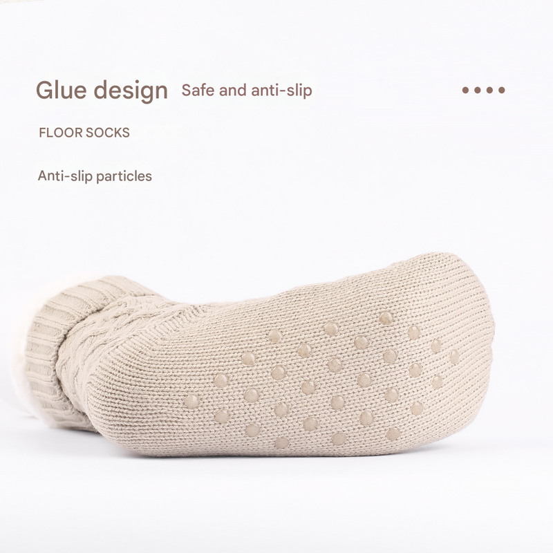 Grey Women's Cozy Cable Knit Slipper Socks - Plush Fleece Lined Thermal Socks with Non-Slip Grips - Image 3