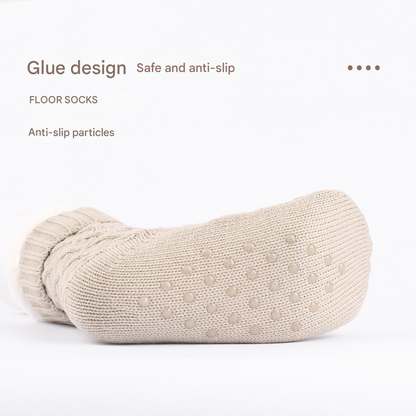 Grey Women's Cozy Cable Knit Slipper Socks - Plush Fleece Lined Thermal Socks with Non-Slip Grips - Image 3