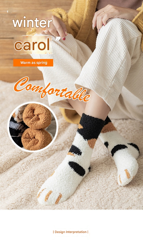3-piece Black Cute Cat Paw Fuzzy Socks for Women - Plush Thermal Slipper Socks for Home & Lounging - Image 2