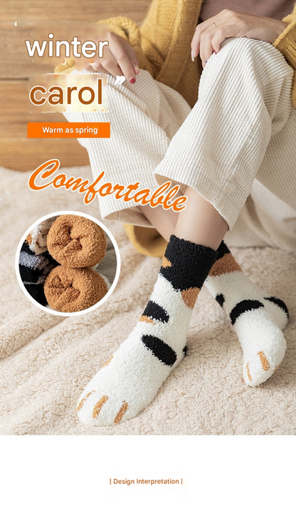 3-piece Black Cute Cat Paw Fuzzy Socks for Women - Plush Thermal Slipper Socks for Home & Lounging - Image 2