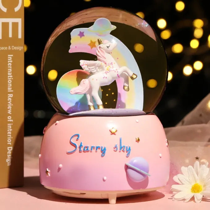 Enchanting Unicorn Snow Globe Music Box - Magical Starry Sky Musical Gift for Girls