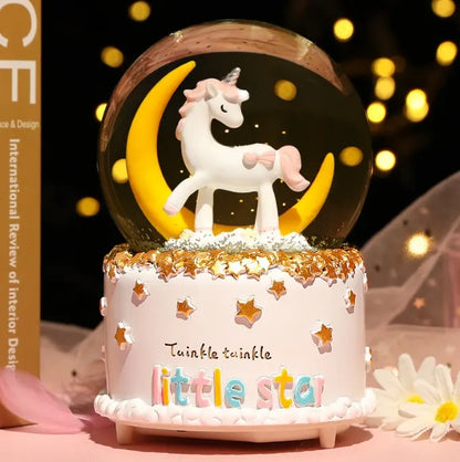 Enchanting Unicorn Snow Globe Music Box - Magical Starry Sky Musical Gift for Girls