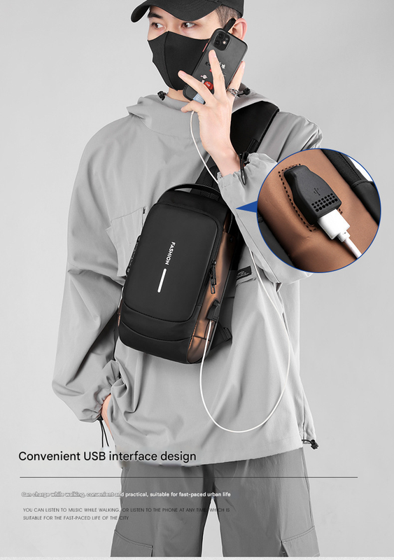 Black Gold Modern Anti-Theft Sling Bag for Men - Crossbody Backpack with USB Port & Combination Lock - Image 4