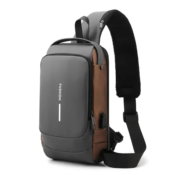 Gray Gold Modern Anti-Theft Sling Bag for Men - Crossbody Backpack with USB Port & Combination Lock