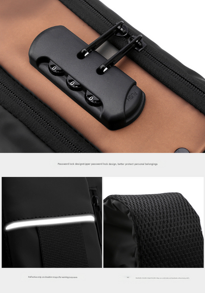 Blue Modern Anti-Theft Sling Bag for Men - Crossbody Backpack with USB Port & Combination Lock - Image 3
