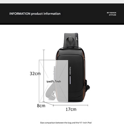 Blue Modern Anti-Theft Sling Bag for Men - Crossbody Backpack with USB Port & Combination Lock - Image 5