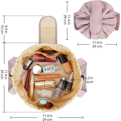 Pink New Large Capacity Portable Drawstring Makeup Bag - Travel Toiletry Bag with Fashionable Cosmetic Brush Storage - Image 3