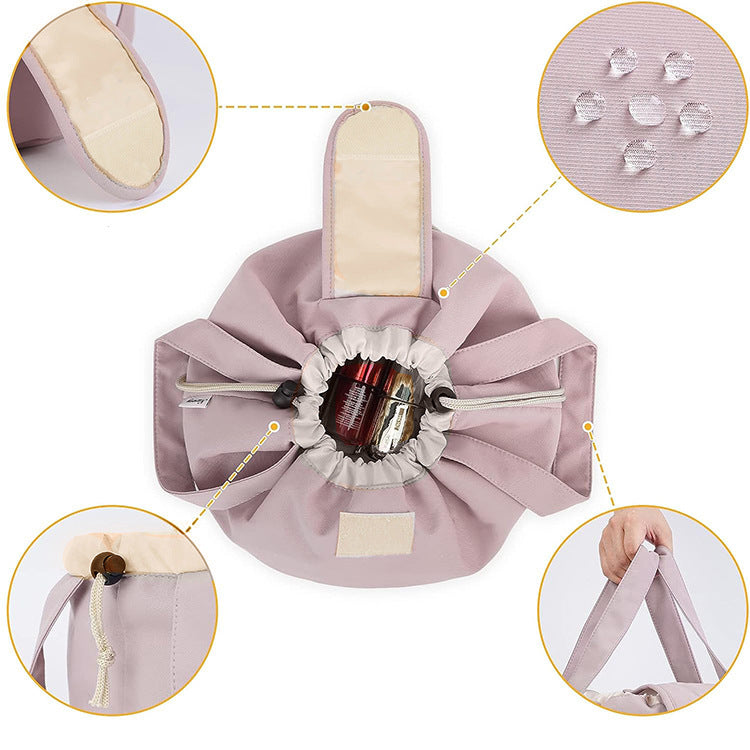 Blue New Large Capacity Portable Drawstring Makeup Bag - Travel Toiletry Bag with Fashionable Cosmetic Brush Storage - Image 2