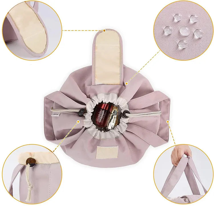 Blue New Large Capacity Portable Drawstring Makeup Bag - Travel Toiletry Bag with Fashionable Cosmetic Brush Storage - Image 2